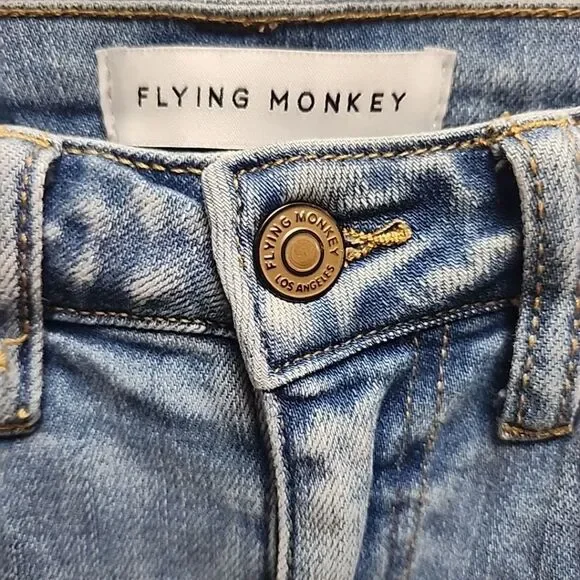 Flying Monkey - Mid Rise Split Hem Distressed Flare Jeans Women's Size 25 - Picture 3 of 15